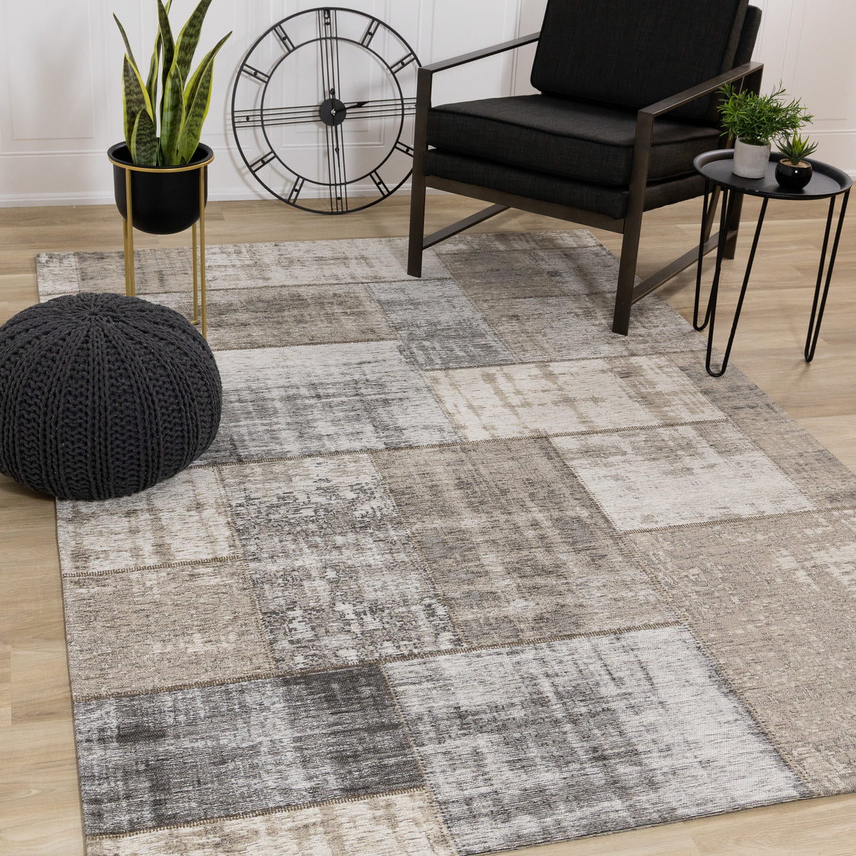 Contemporary Patchwork Grey Area Rug