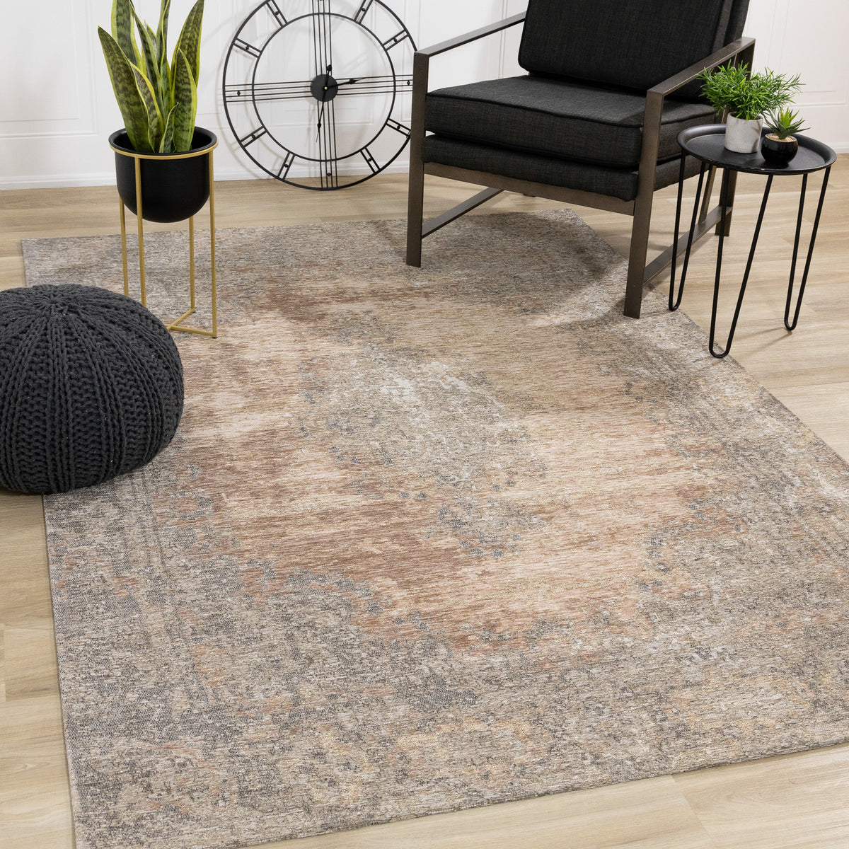 Classic Traditional Border Grey Area Rug