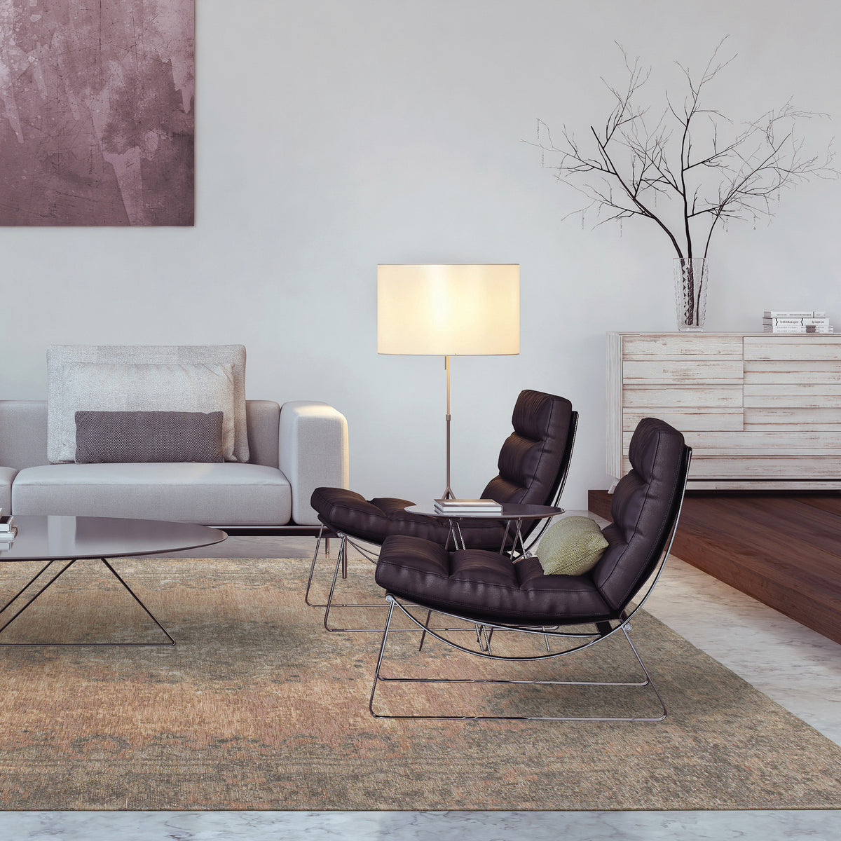 Classic Traditional Border Grey Area Rug