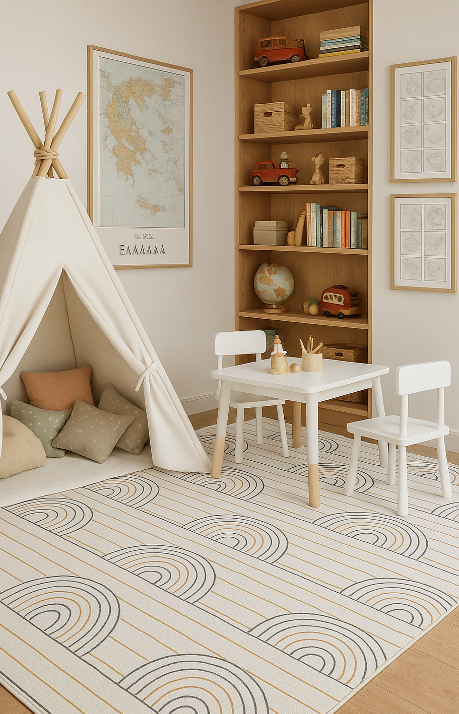 Tapis de jeu arc-en-ciel coloré rayé Soft Steps Playtime, tapis doux bleu