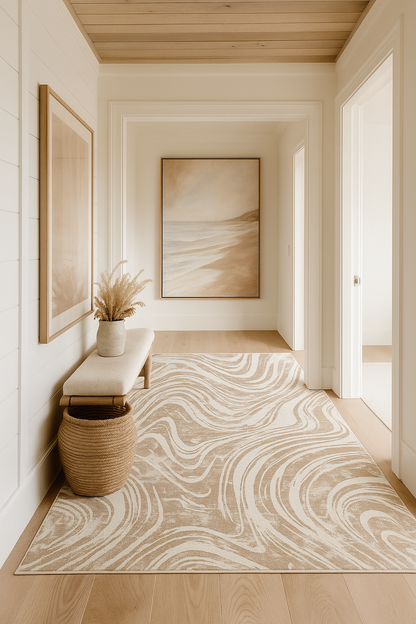 Tapis beige côtier abstrait Nomad