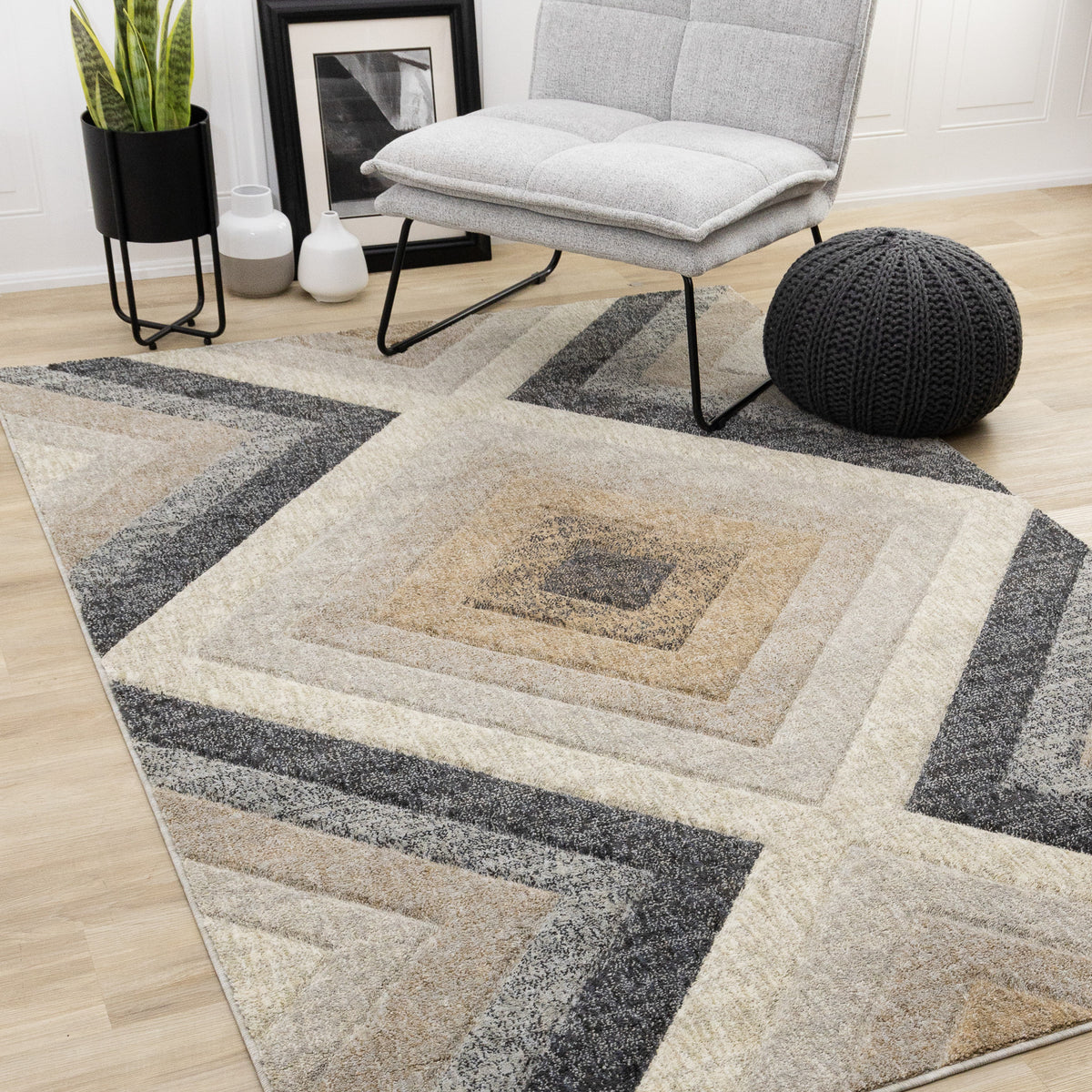 Contemporary Geometric Grey Area Rug
