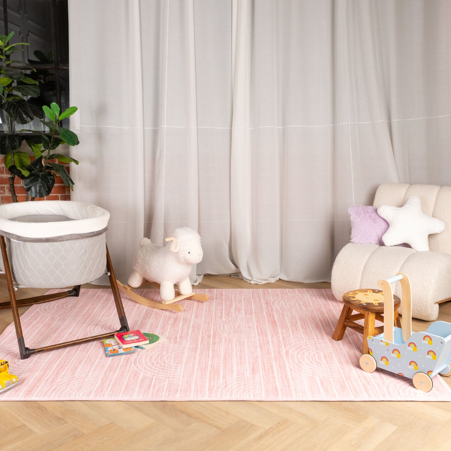 Alfombra suave para interiores con diseño geométrico de arcoíris para niños