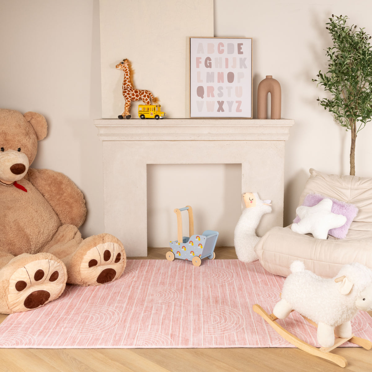 Luma Pink Cream Rainbow Pattern Kids Area Rug