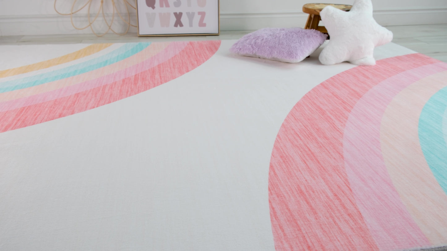 Tapete de juego arcoíris Soft Steps Playtime, alfombra suave rosa