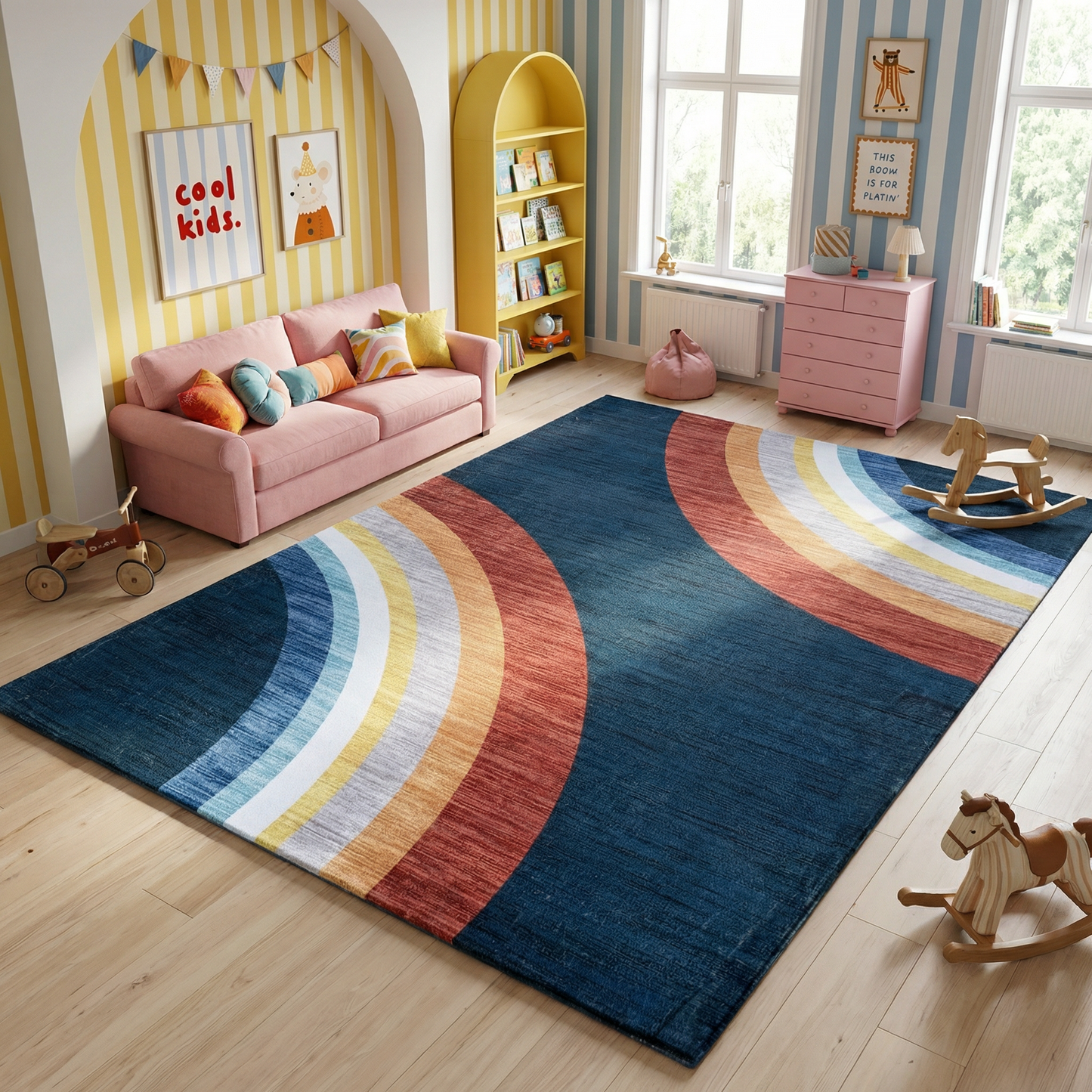 Tapis de jeu arc-en-ciel Soft Steps Playtime, tapis doux bleu marine