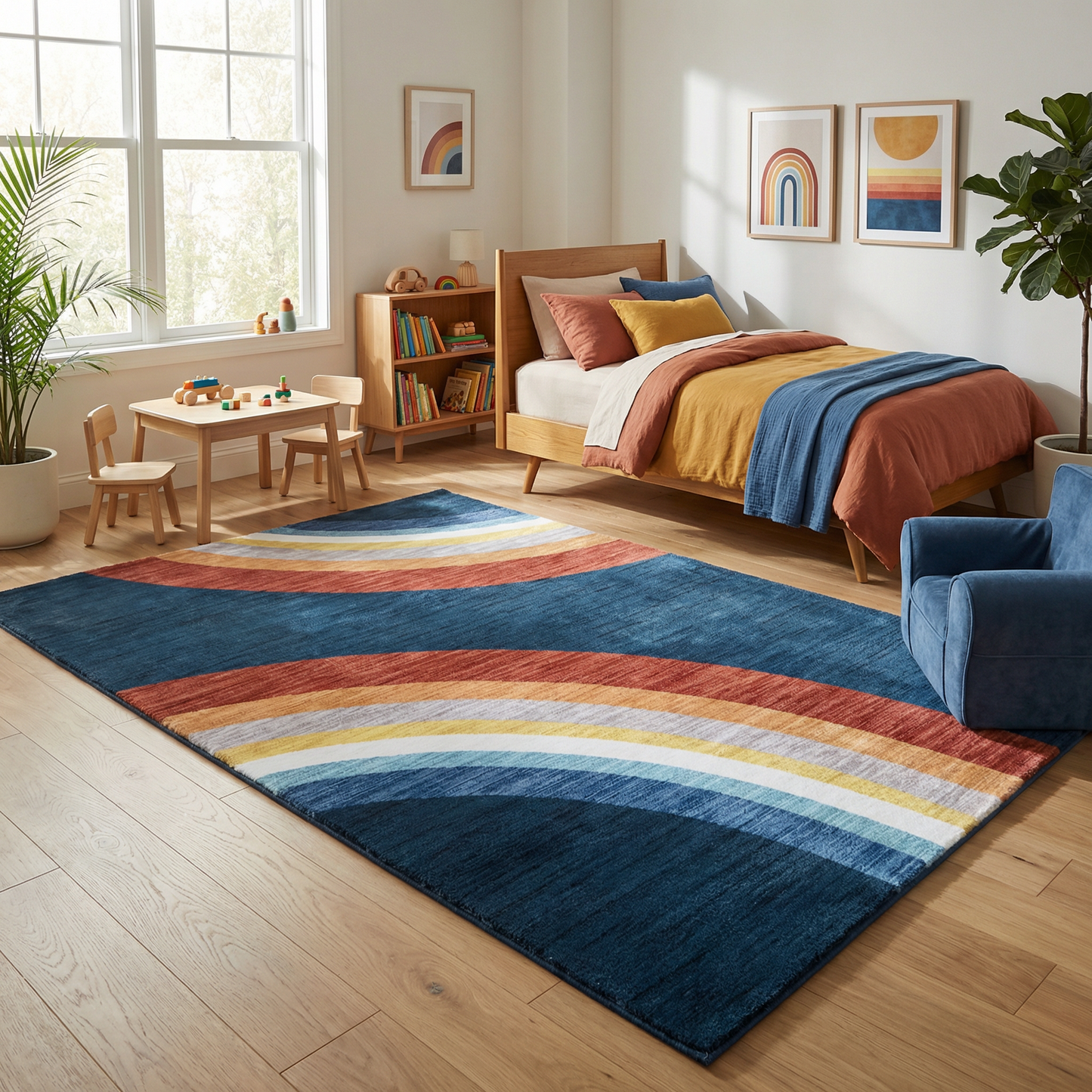Tapis de jeu arc-en-ciel Soft Steps Playtime, tapis doux bleu marine