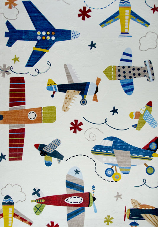 Maverick Vintage Airplane Multi Aircraft Theme Kids Play Rug