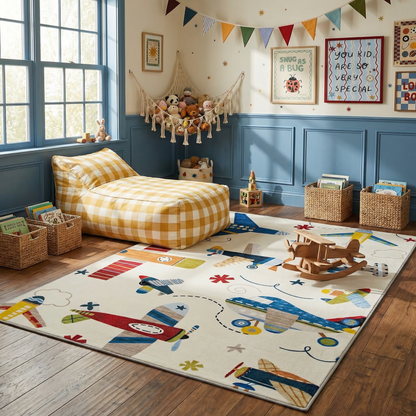 Maverick Vintage Airplane Multi Aircraft Theme Kids Play Rug