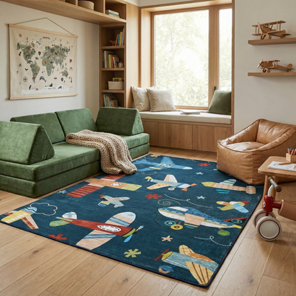 Tapete de juego Soft Steps Playtime Airplane, alfombra azul marino suave