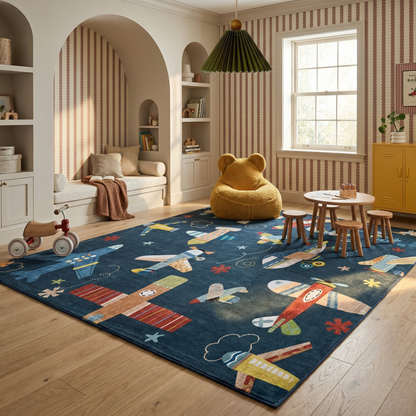 Tapete de juego Soft Steps Playtime Airplane, alfombra azul marino suave