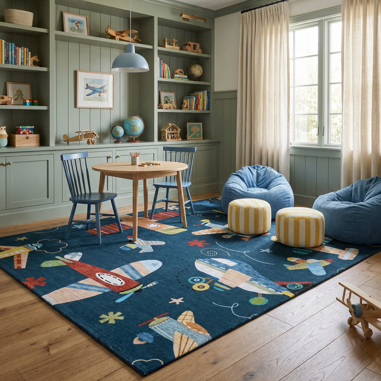 Tapete de juego Soft Steps Playtime Airplane, alfombra azul marino suave
