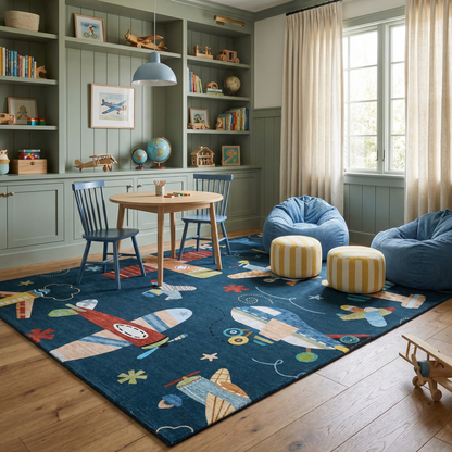 Tapete de juego Soft Steps Playtime Airplane, alfombra azul marino suave