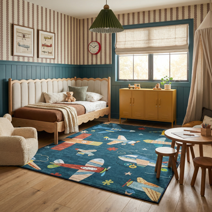 Tapete de juego Soft Steps Playtime Airplane, alfombra azul marino suave