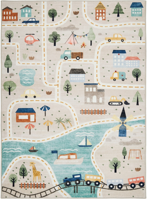 Haven City Road Map Grey Blue Kids Area Rug