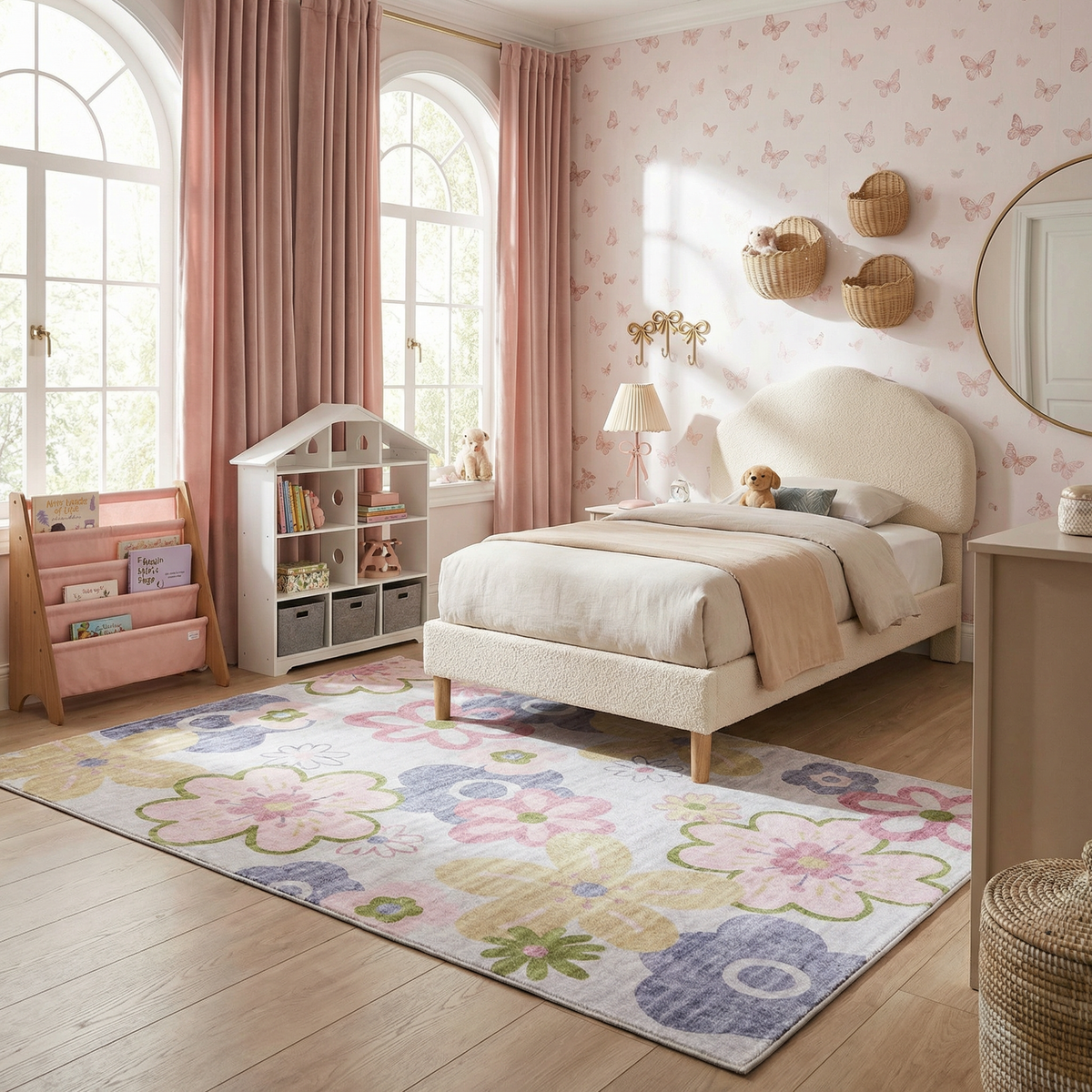 Bloom Daisy Floral Pink and Purple Kids Area Rug