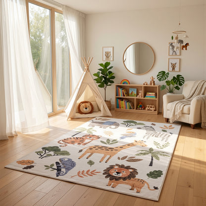 Jungle Safari Contemporary White and Beige Indoor Rug