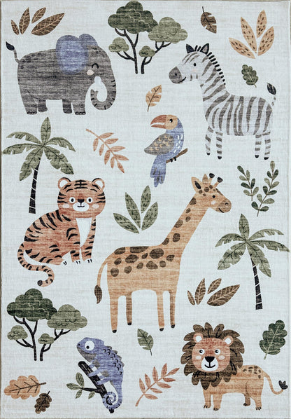 Jungle Safari Contemporary White and Beige Indoor Rug