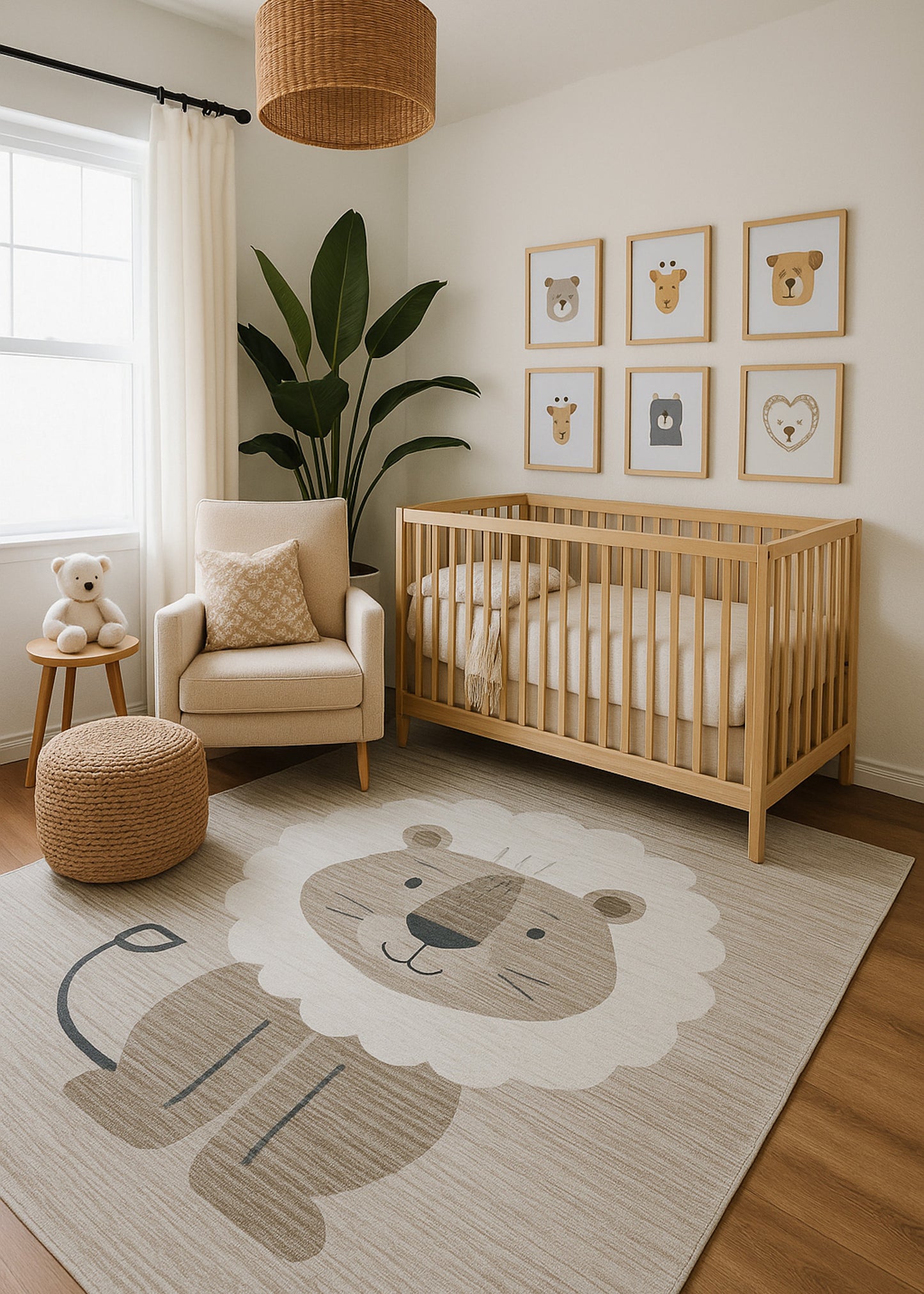 Soft Steps Playtime Lion, Cartoon Animals Playmat Neutral Beige Soft Rug