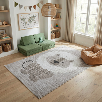 Alfombra de juego Soft Steps Playtime Lion, con animales de dibujos animados, color beige neutro y suave