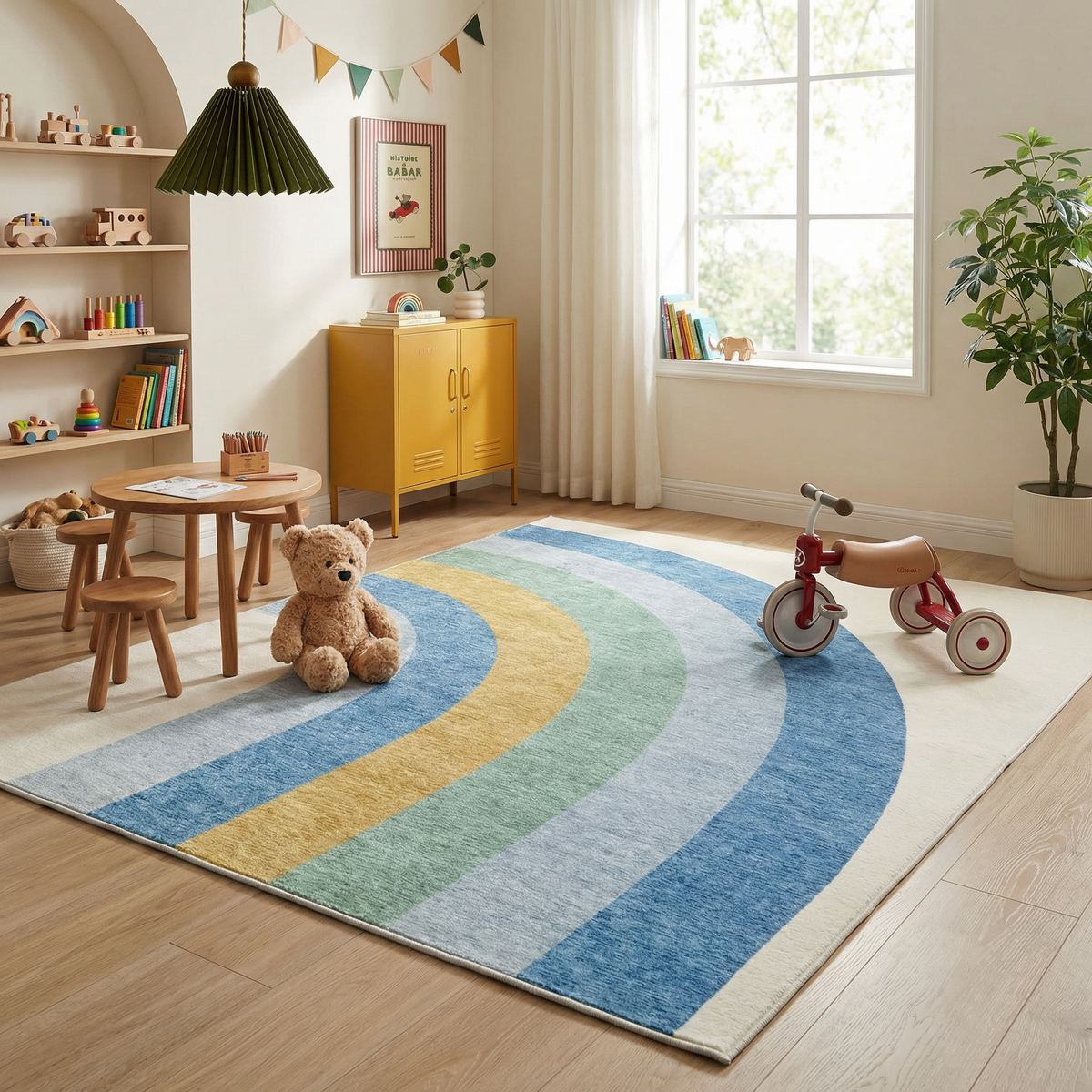 Skye Rainbow Blue Ivory Kids Bedroom Area Rug