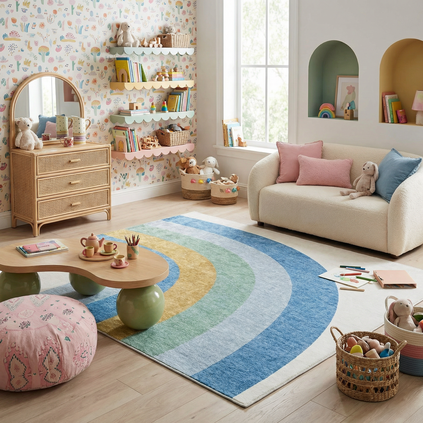 Tapis de jeu arc-en-ciel Soft Steps Playtime, tapis doux bleu clair