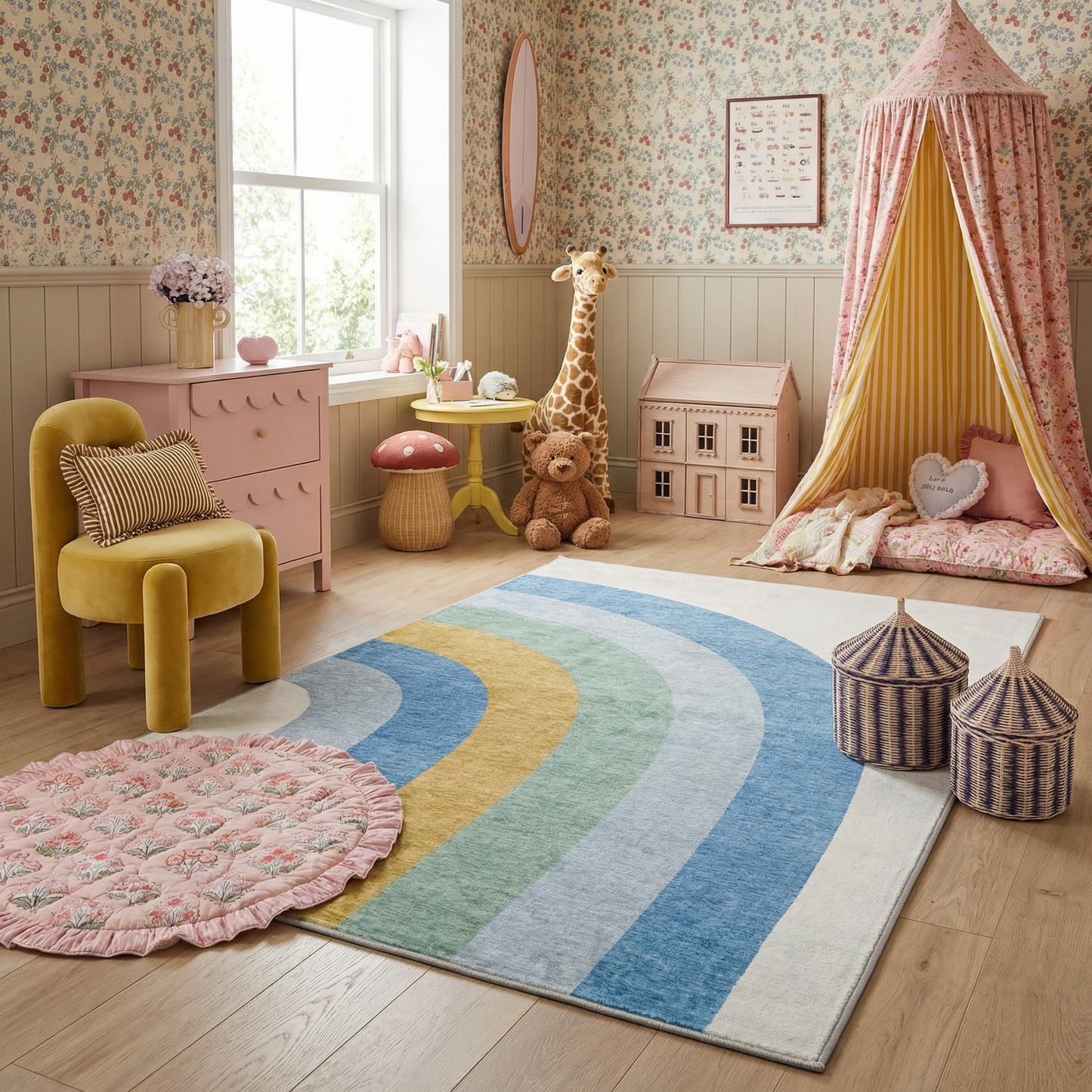 Tapis de jeu arc-en-ciel Soft Steps Playtime, tapis doux bleu clair