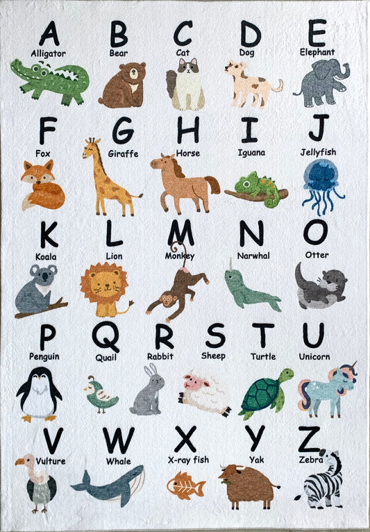 Atlas Education Learning White and Beige Indoor Kids Letters Rug