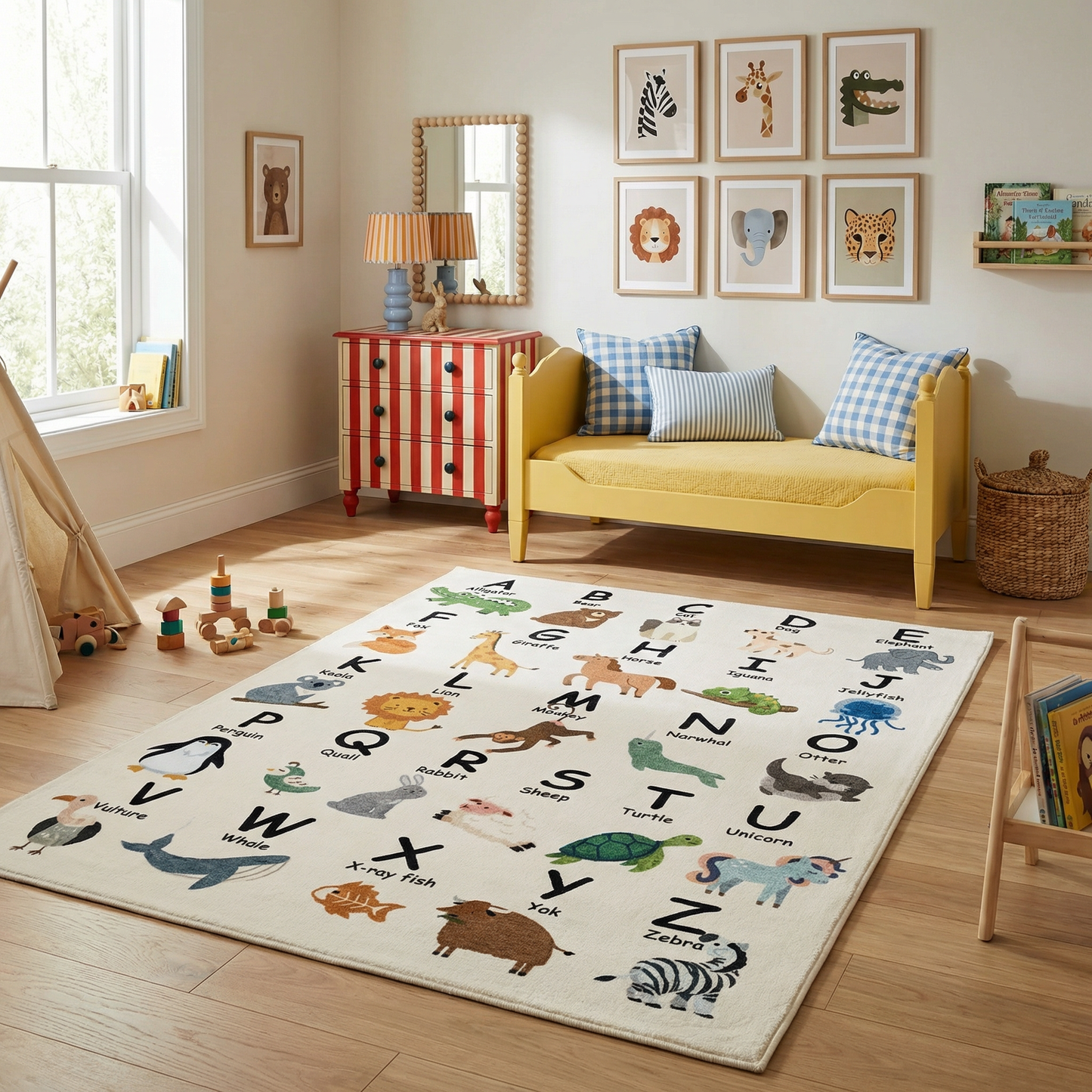 Tapete de juego con alfabeto de animales Soft Steps, alfombra blanca suave para aprendizaje educativo