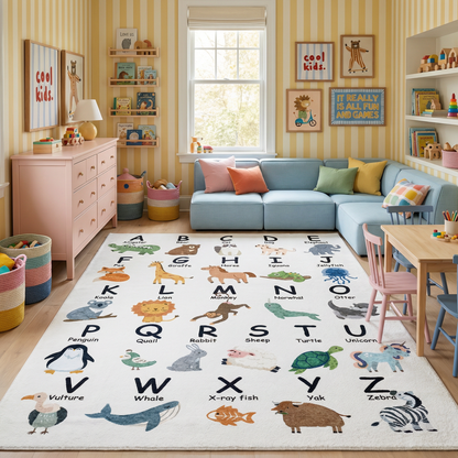 Tapete de juego con alfabeto de animales Soft Steps, alfombra blanca suave para aprendizaje educativo