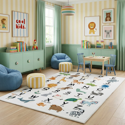 Tapete de juego con alfabeto de animales Soft Steps, alfombra blanca suave para aprendizaje educativo