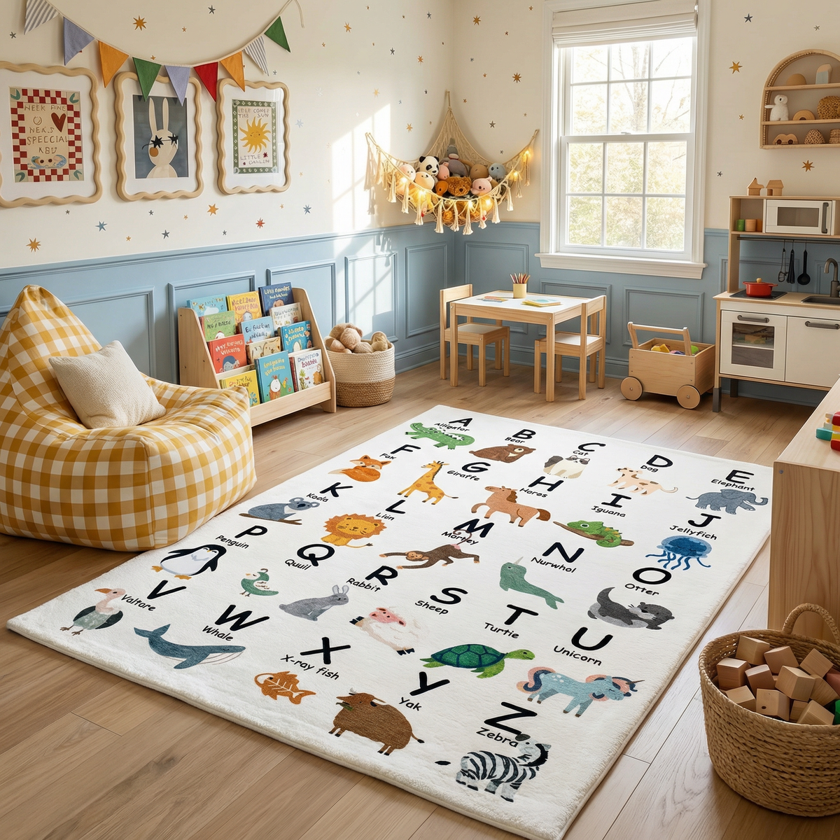 Atlas Education Learning White and Beige Indoor Kids Letters Rug