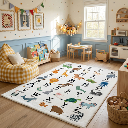 Tapete de juego con alfabeto de animales Soft Steps, alfombra blanca suave para aprendizaje educativo