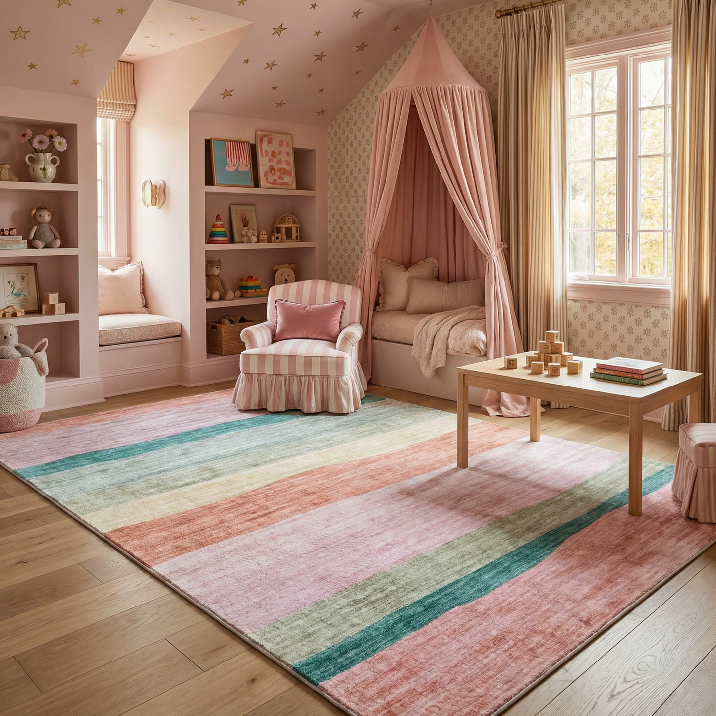 Tapis de jeu arc-en-ciel coloré Soft Steps Playtime, tapis doux rose