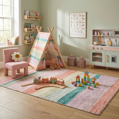 Tapis de jeu arc-en-ciel coloré Soft Steps Playtime, tapis doux rose