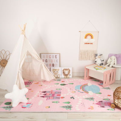 Soft Steps Playtime Unicorns, Castle, Road Map, Educational Playmat Pink Soft Rug