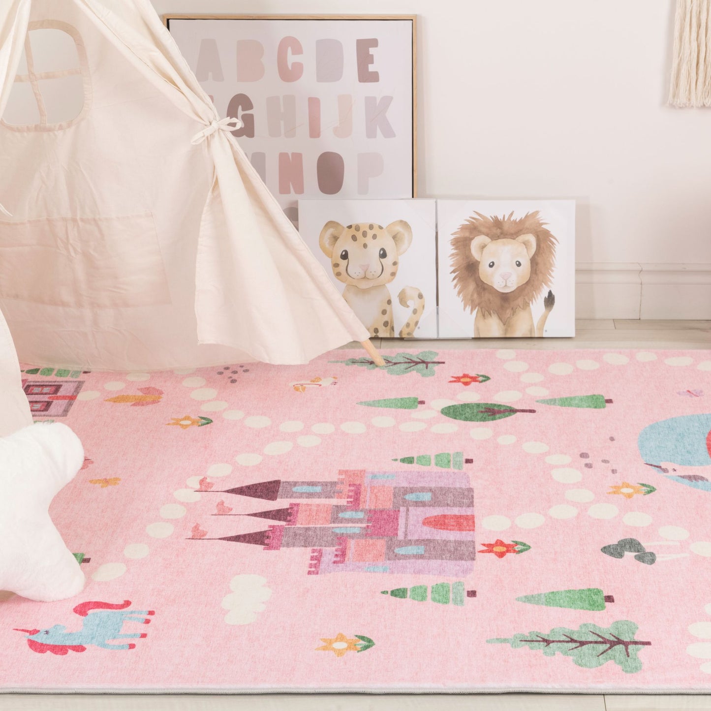 Soft Steps Playtime Unicorns, Castle, Road Map, Educational Playmat Pink Soft Rug
