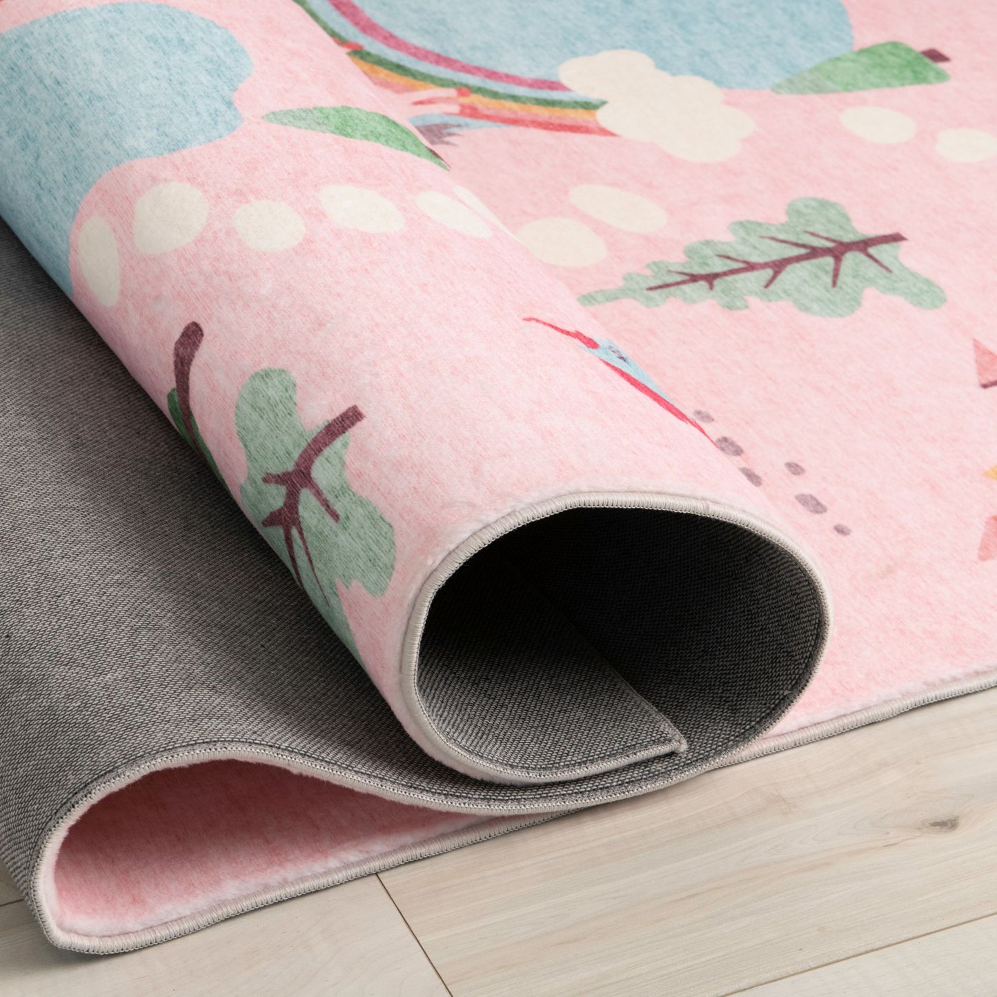 Everly Unicorn Castle Pink Fantasy Kids Area Rug