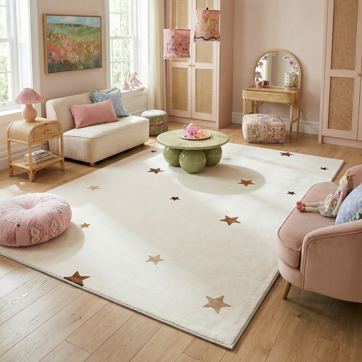 Stella Soft Stars Cream Indoor Kids Playroom Rug