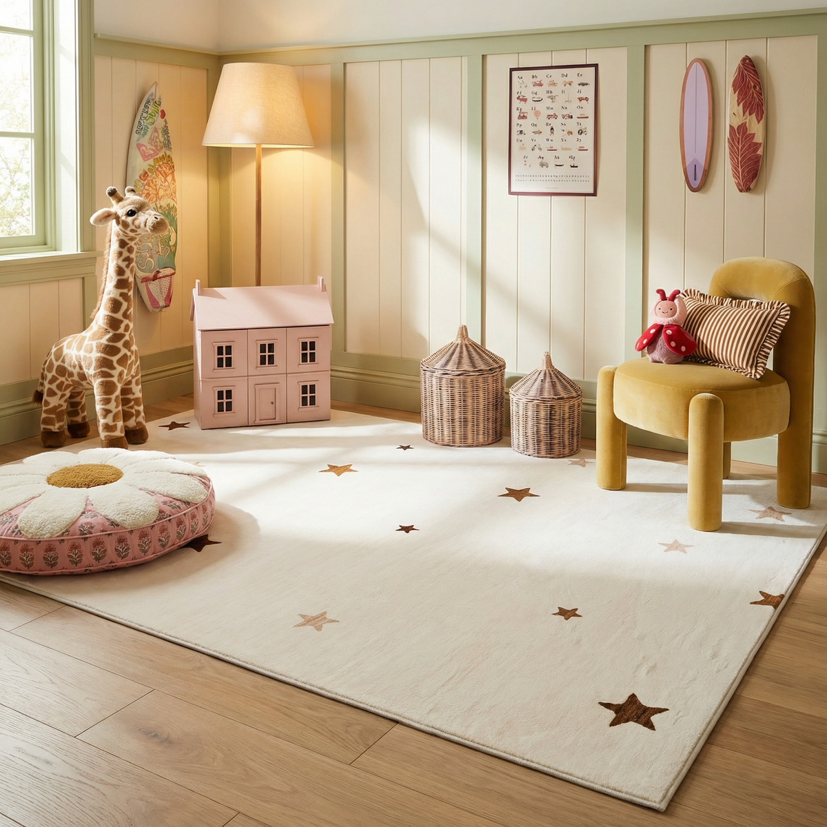 Stella Soft Stars Cream Indoor Kids Playroom Rug