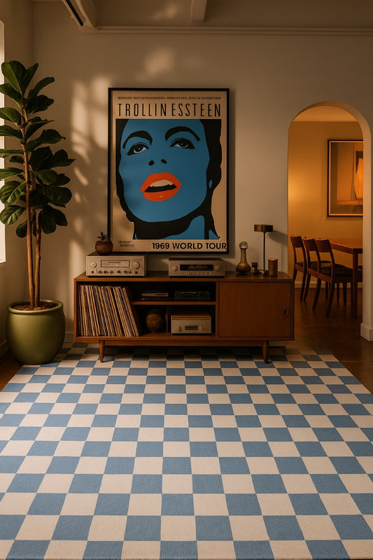 Metro Checkered Harbor Blue Area Rug