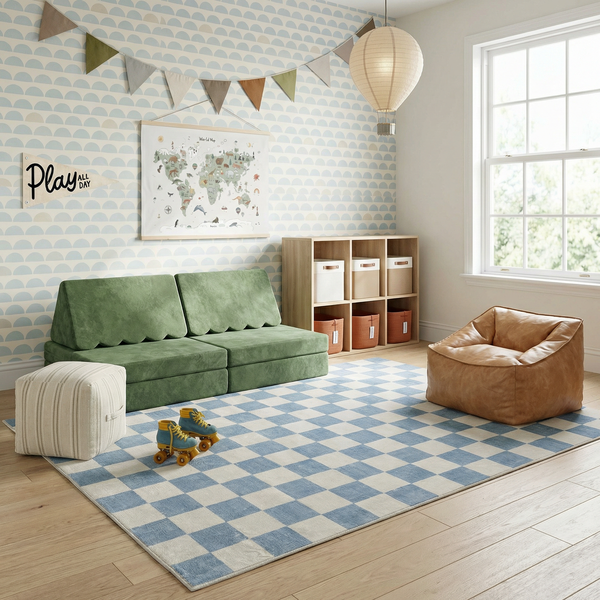 Tapis Jaque à carreaux moderne bleu et blanc