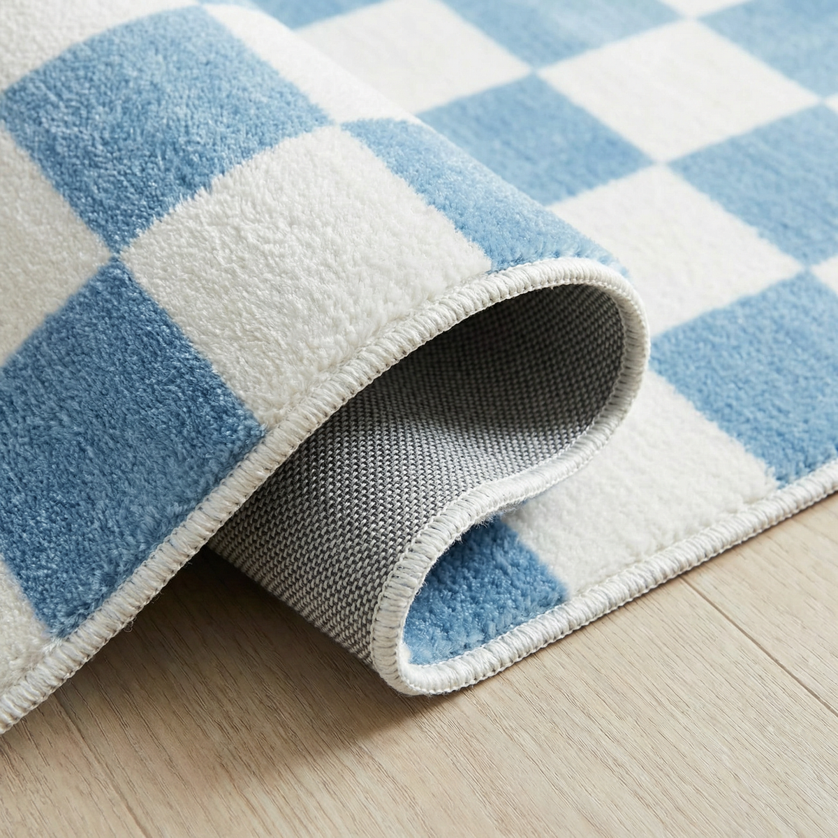 Tapis Jaque à carreaux moderne bleu et blanc