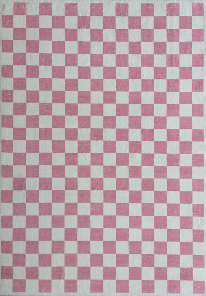 Metro Checkered Blush Pink Area Rug