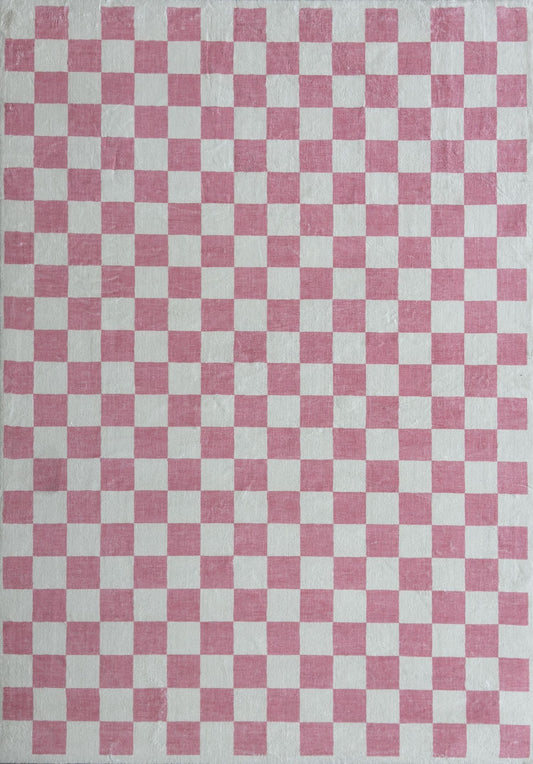 Metro Checkered Blush Pink Area Rug