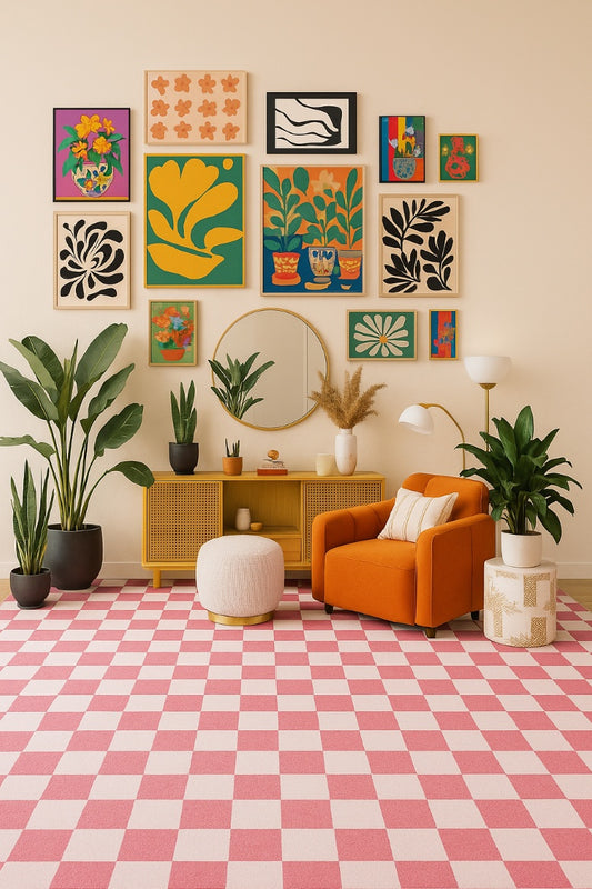 Metro Checkered Blush Pink Area Rug