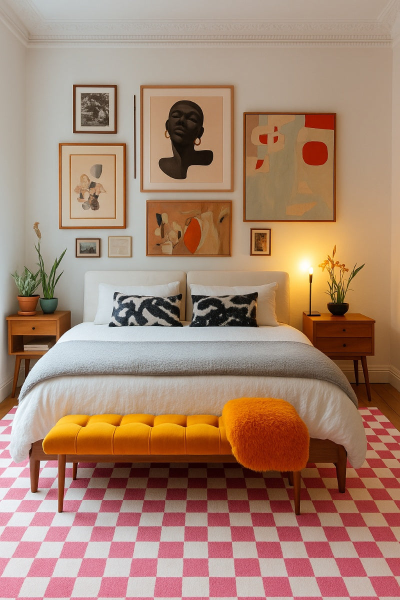 Metro Checkered Blush Pink Area Rug