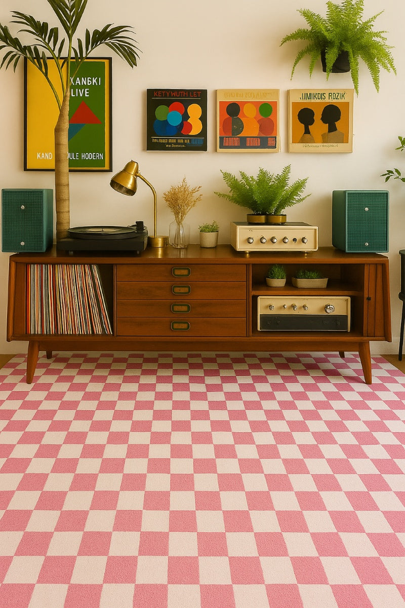 Metro Checkered Blush Pink Area Rug