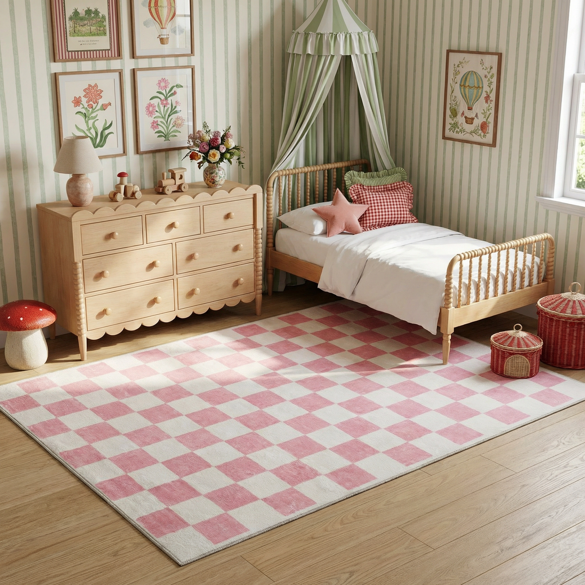 Alfombra de interior moderna a cuadros rosas y blancos Jaque