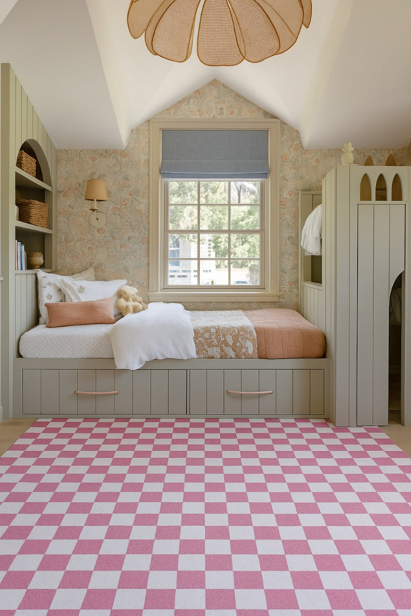 Metro Checkered Blush Pink Area Rug